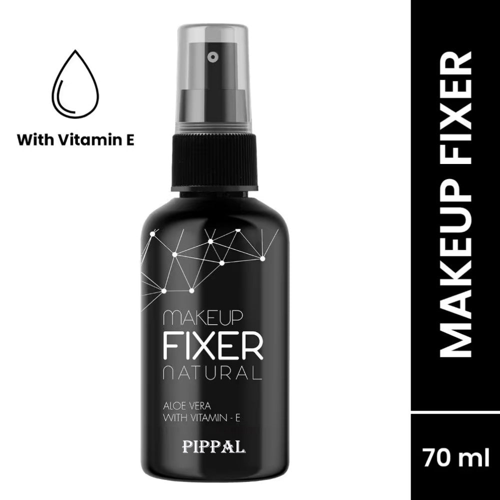 Pippal Long Lasting Natural Makeup Fixer Spray Primer - 80ml (Transparent) Pack of 1 with Fit Skin Supar Black Eyeliner And Mascara