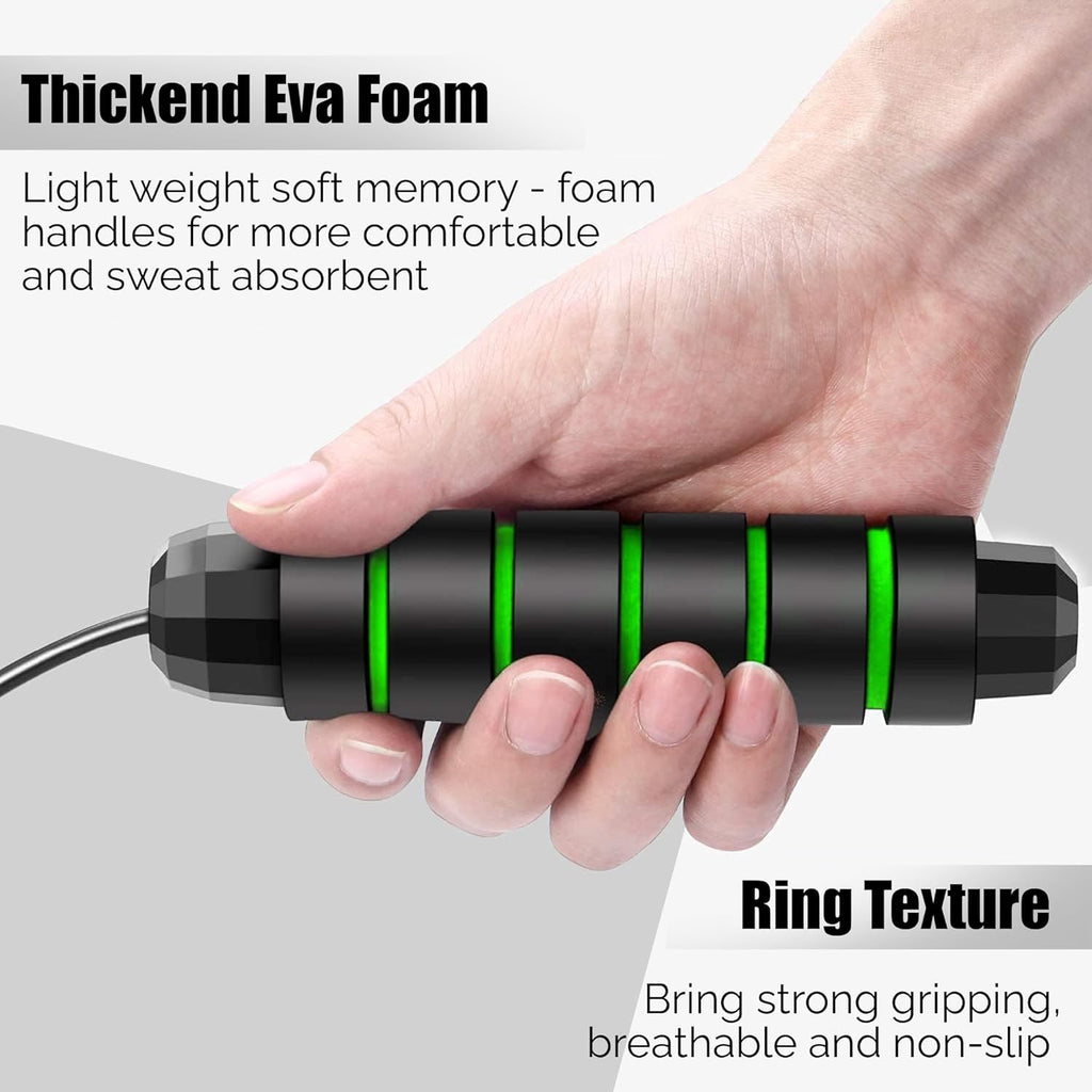 Premium Sports Speed Skipping Rope, Jump Rope with Pvc Handle, Multicolor Pvc Pencil Skipping Rope for Men, Women, Boys & Girls (Black &Green)