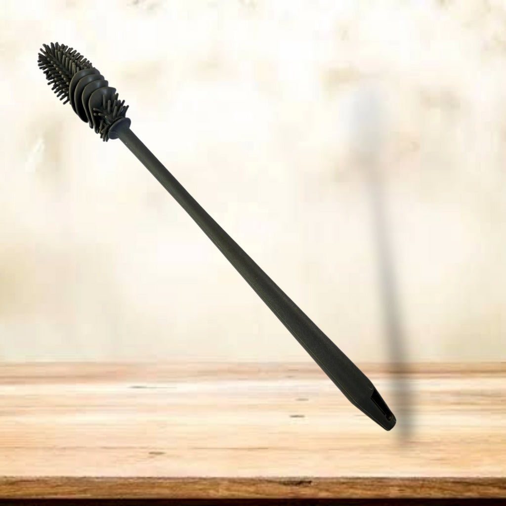 Kitchen4U - Bottle Cleaning Brush Silicone Long Handle for Baby Bottle, Water Bottle, Containers, Vase and Glass Cleaner (31-CM-Silicone-Grey-Brush)